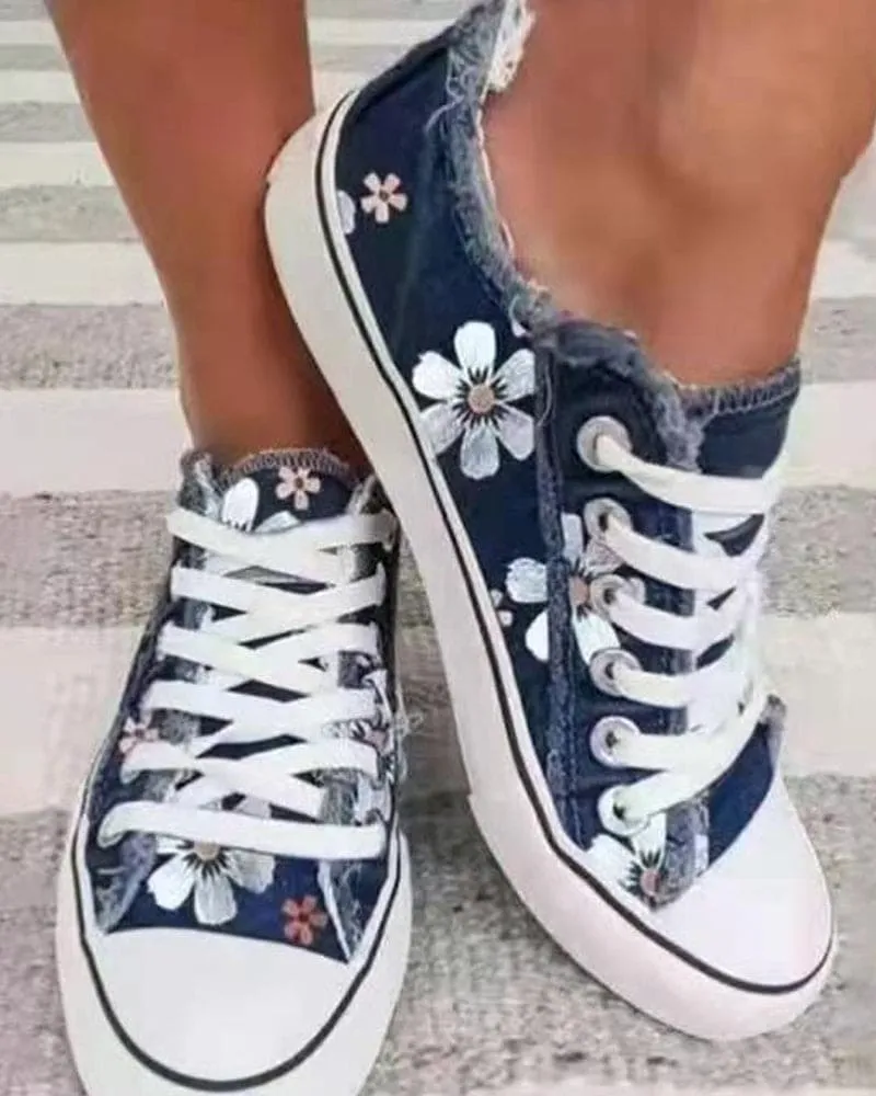 Baila | Baskets en denim fleuries pour femmes