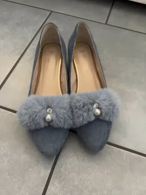 Ballerina/Flat Gr. 36 Suede/Leder hellblau