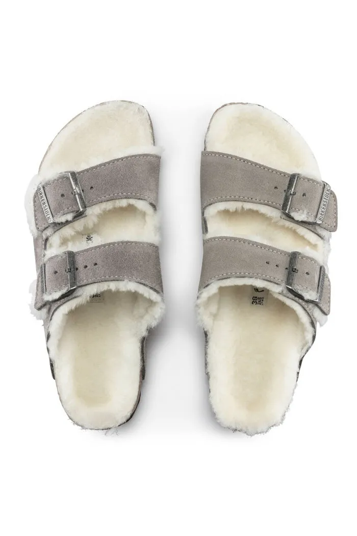Birkenstock Arizona Fur Regular Width in Stone Coin