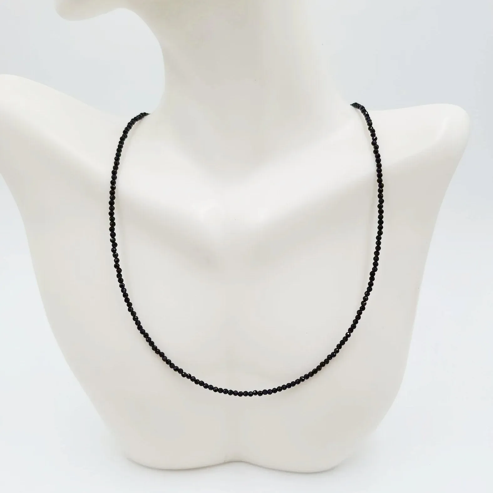 Black Tourmaline Necklace 2mm Bead Neck Chain