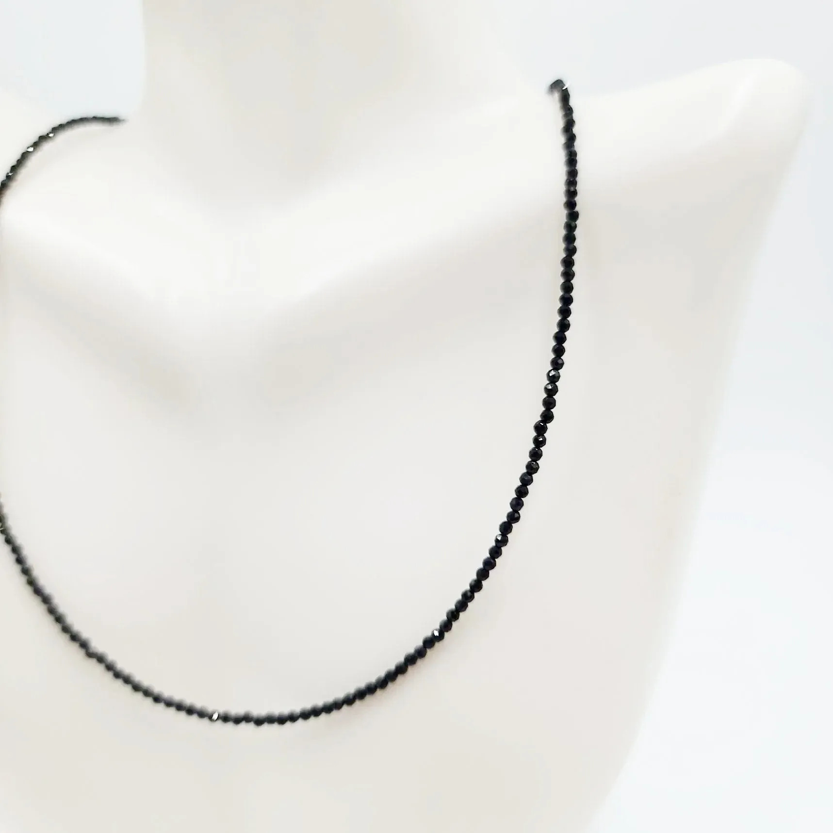 Black Tourmaline Necklace 2mm Bead Neck Chain