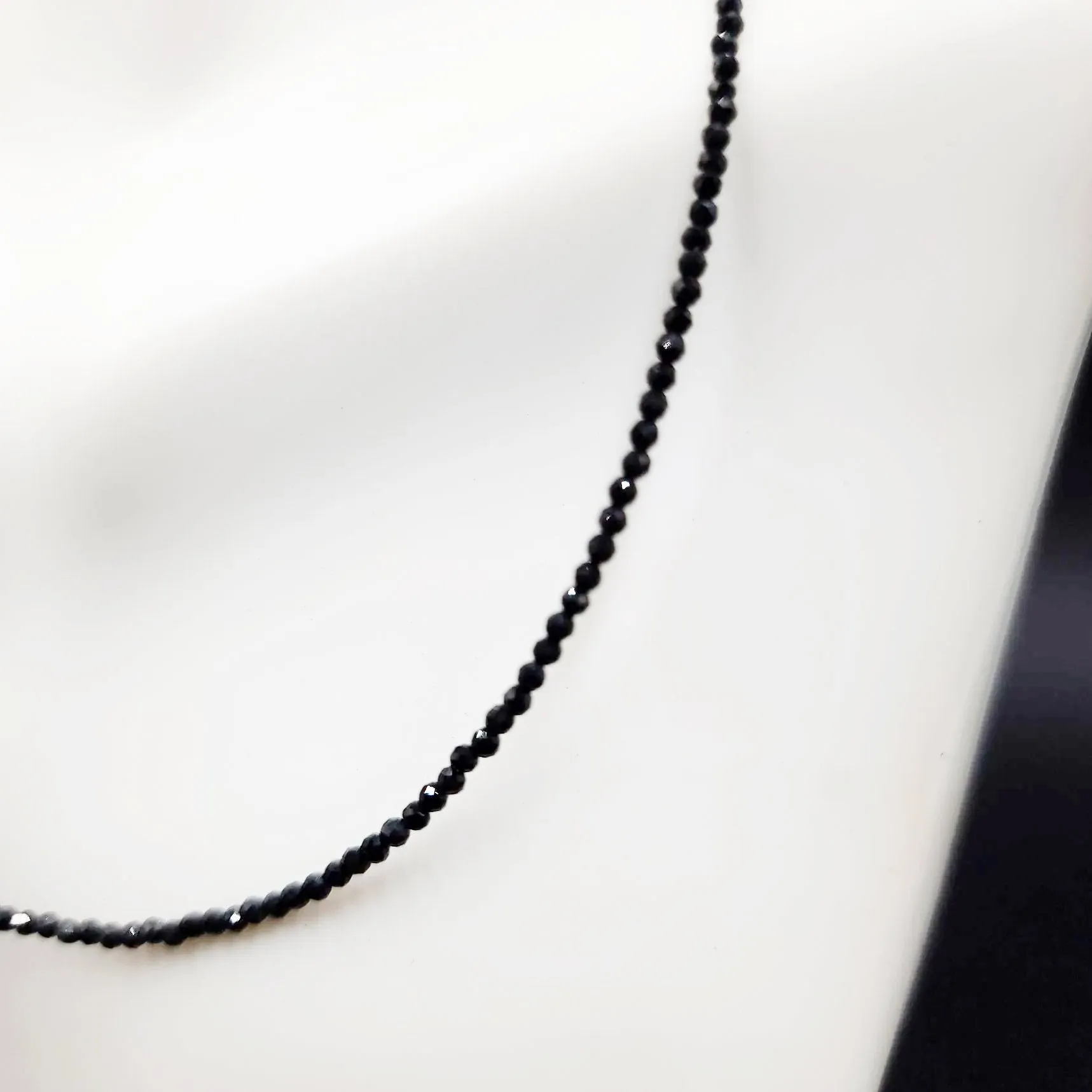 Black Tourmaline Necklace 2mm Bead Neck Chain