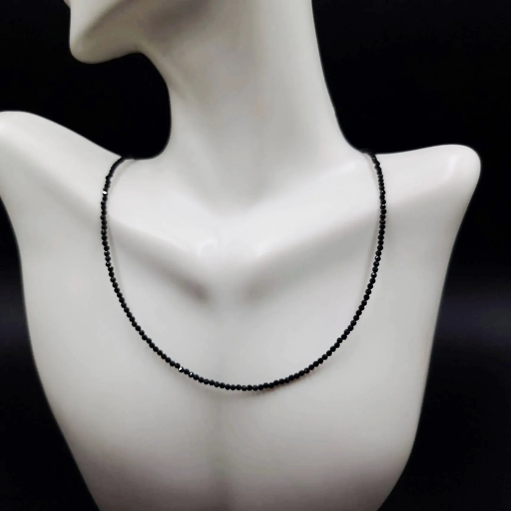 Black Tourmaline Necklace 2mm Bead Neck Chain