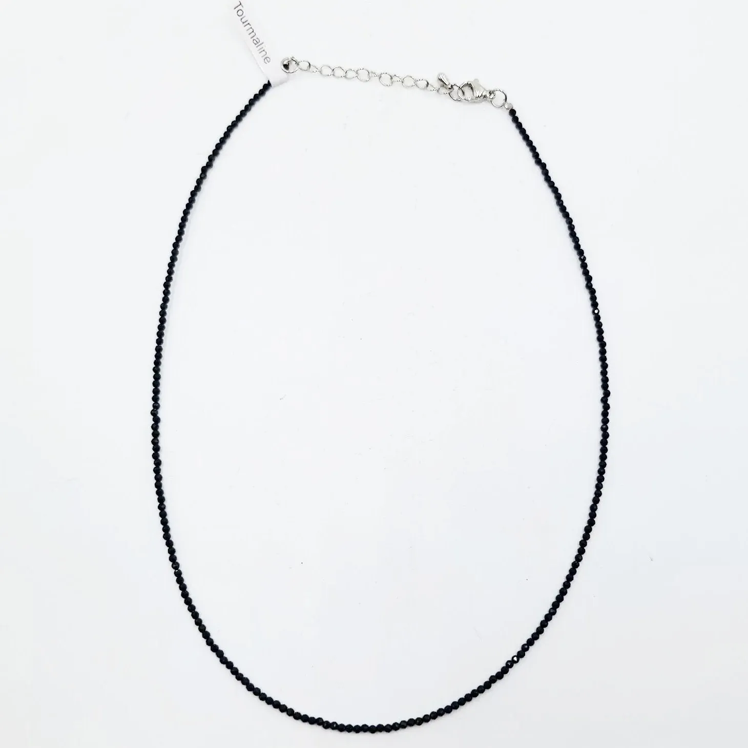 Black Tourmaline Necklace 2mm Bead Neck Chain