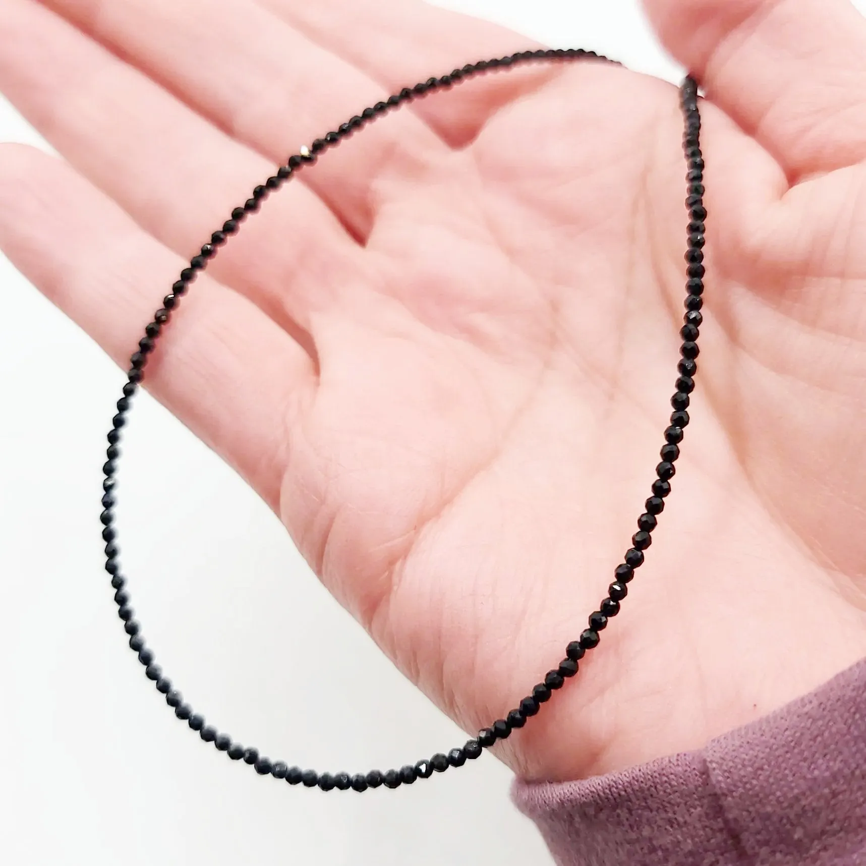 Black Tourmaline Necklace 2mm Bead Neck Chain