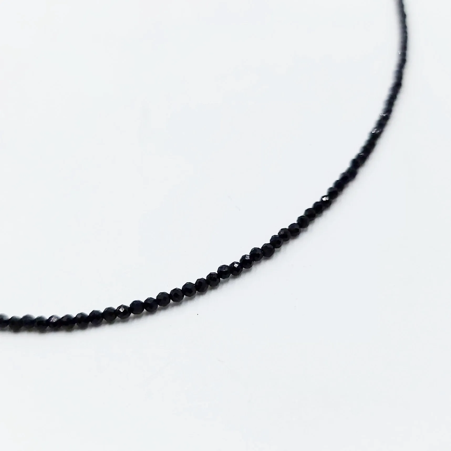 Black Tourmaline Necklace 2mm Bead Neck Chain