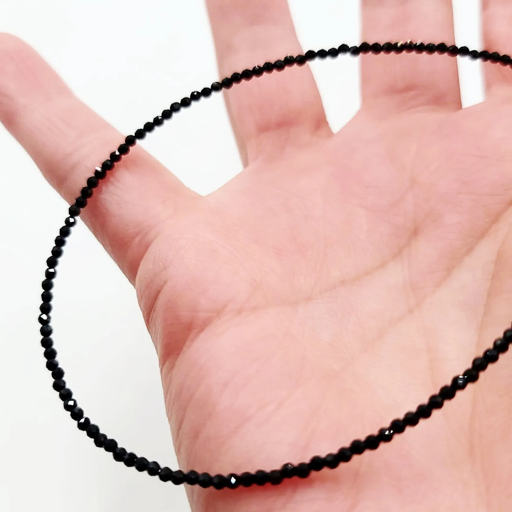 Black Tourmaline Necklace 2mm Bead Neck Chain