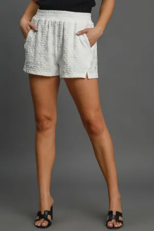 Bloom Boldly: Floral Jacquard Elastic Waist Shorts with Pockets