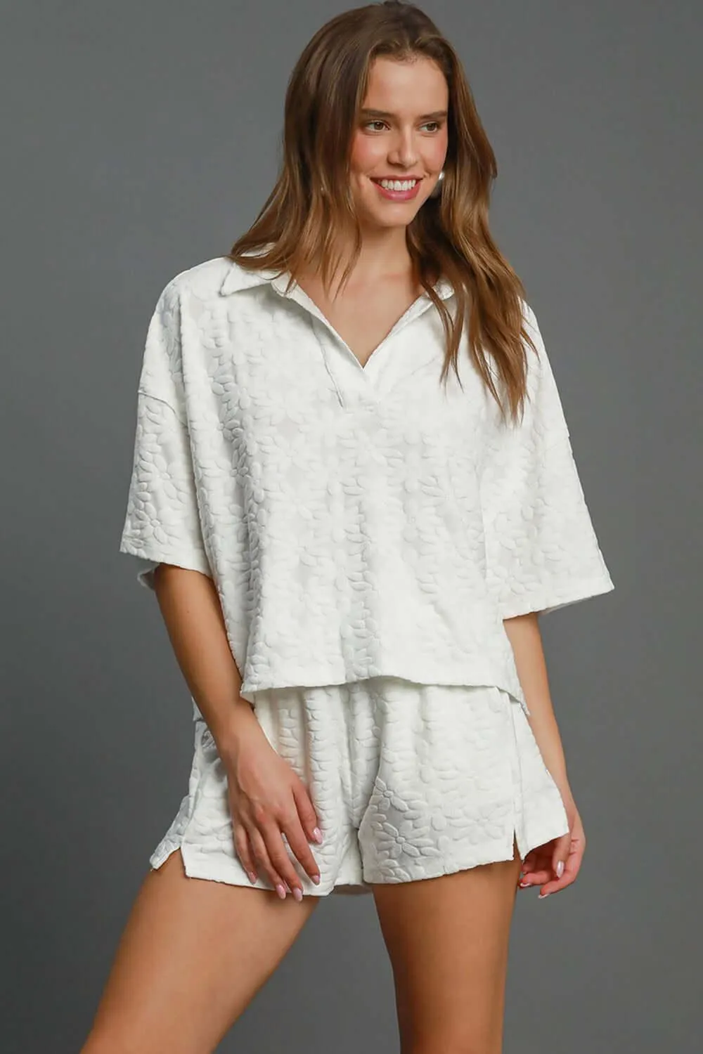 Bloom Boldly: Floral Jacquard Elastic Waist Shorts with Pockets