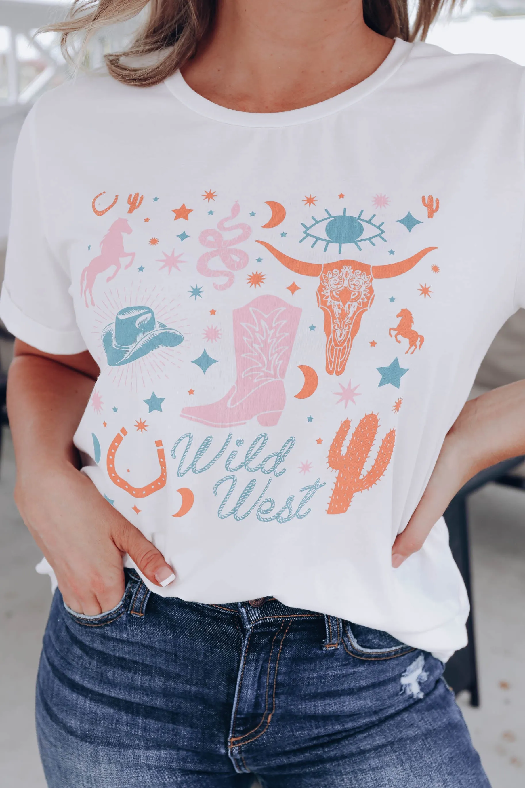 Boho Western Graphic Tee - White S-3X