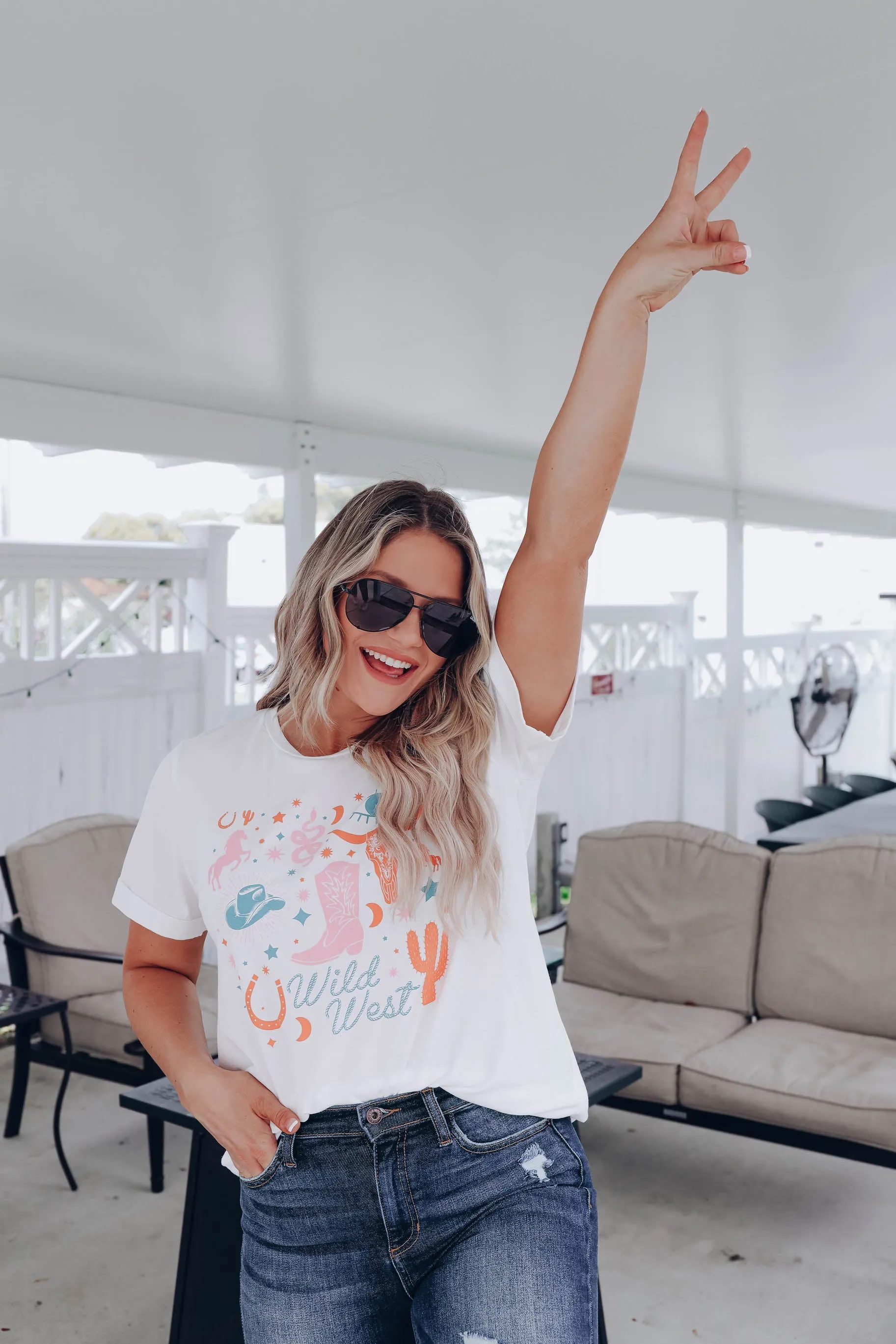 Boho Western Graphic Tee - White S-3X