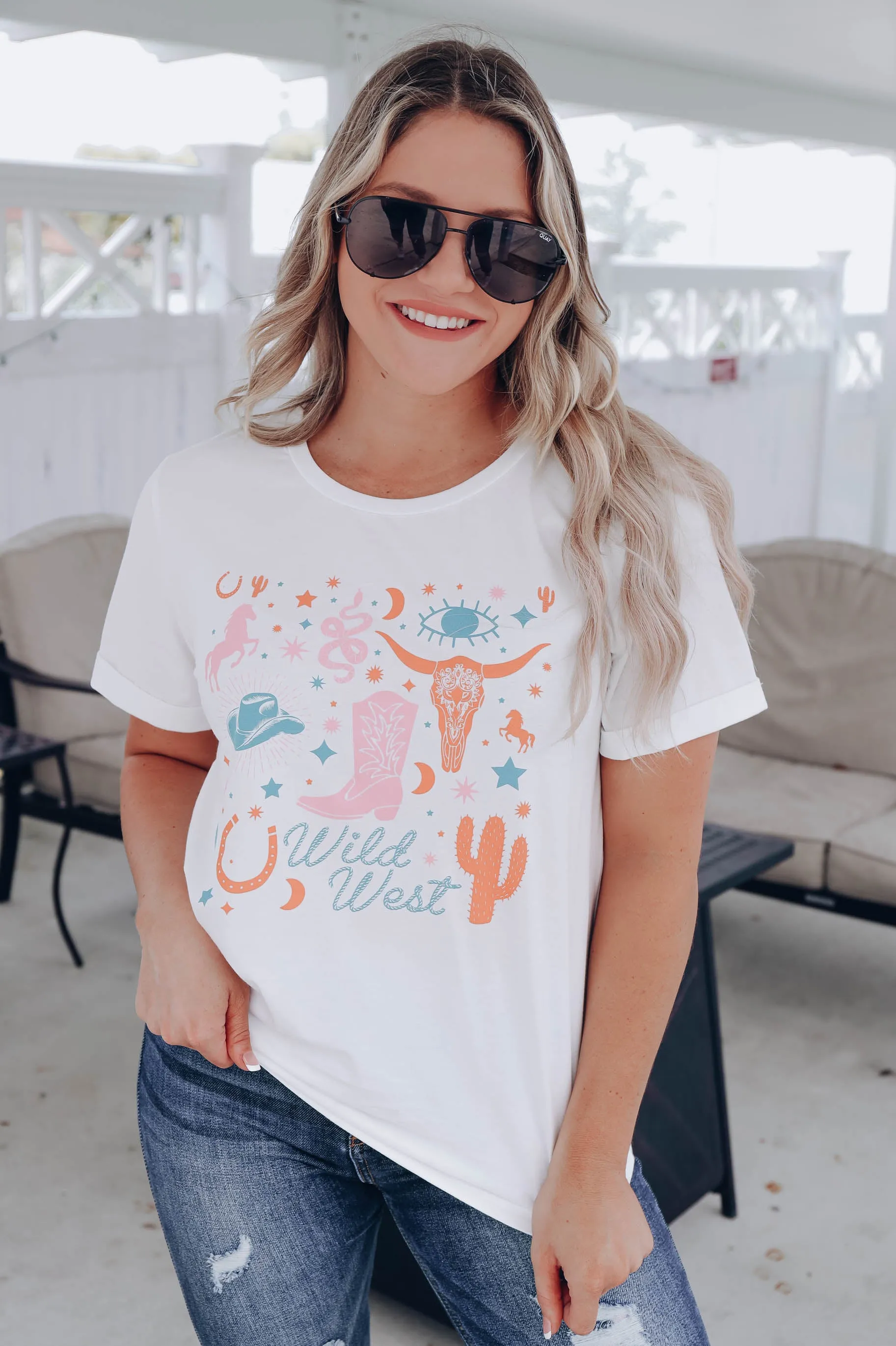 Boho Western Graphic Tee - White S-3X