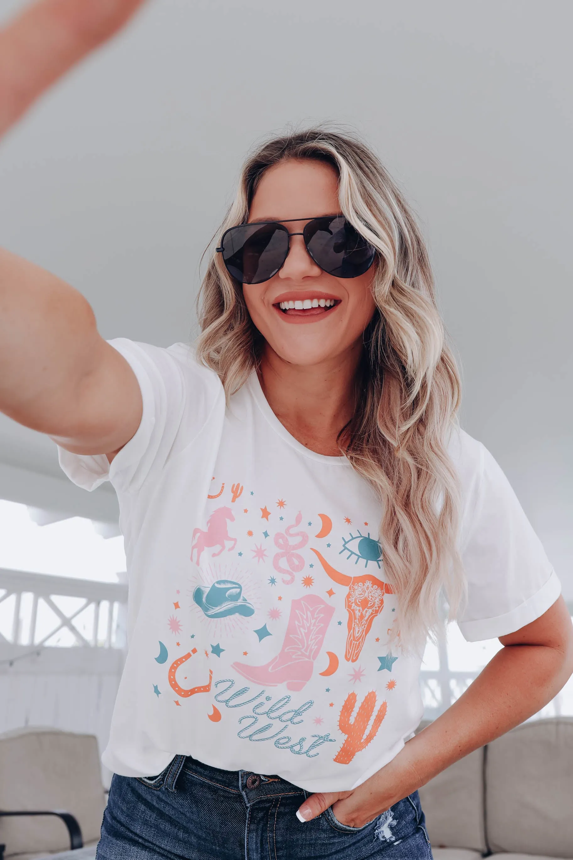 Boho Western Graphic Tee - White S-3X