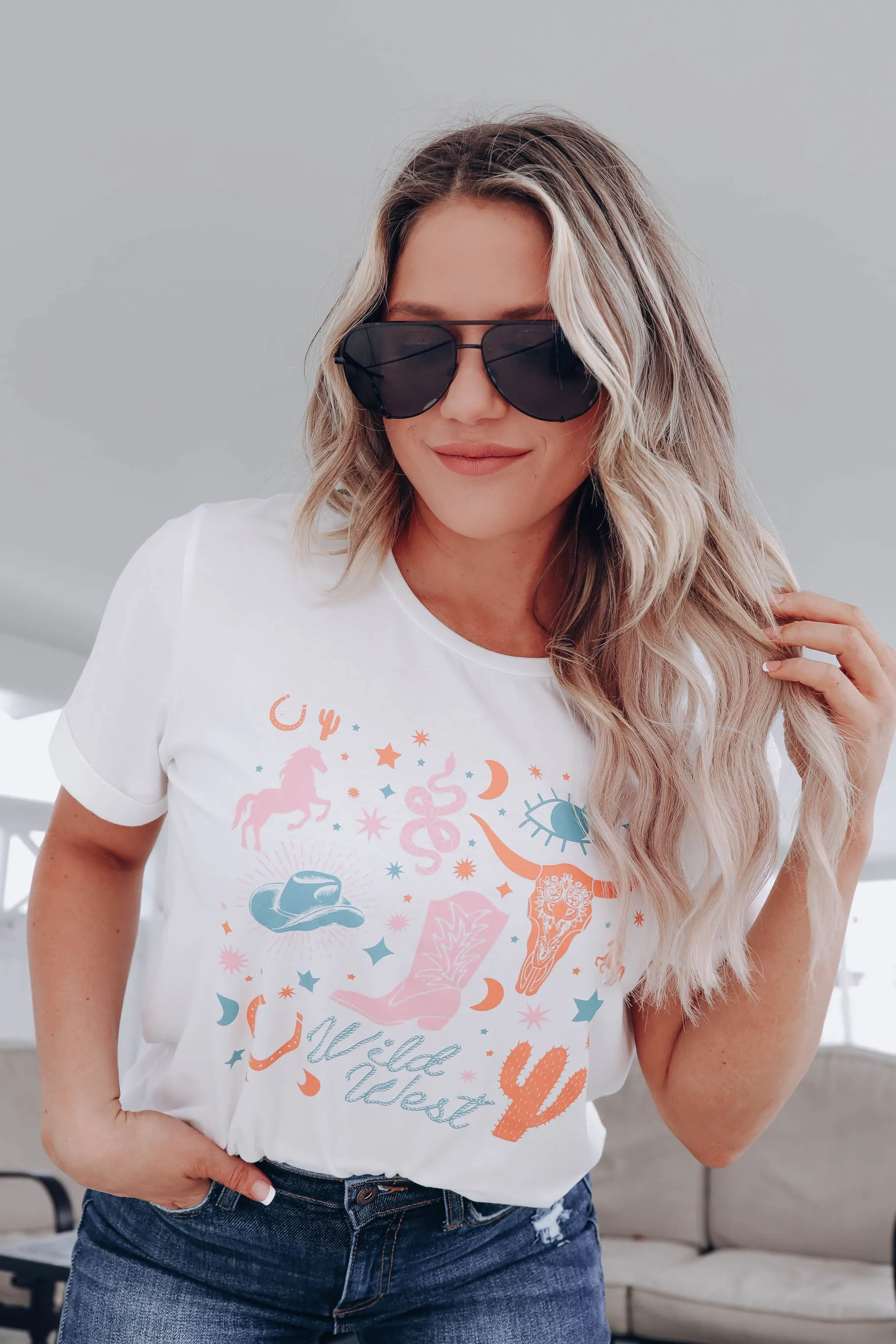 Boho Western Graphic Tee - White S-3X