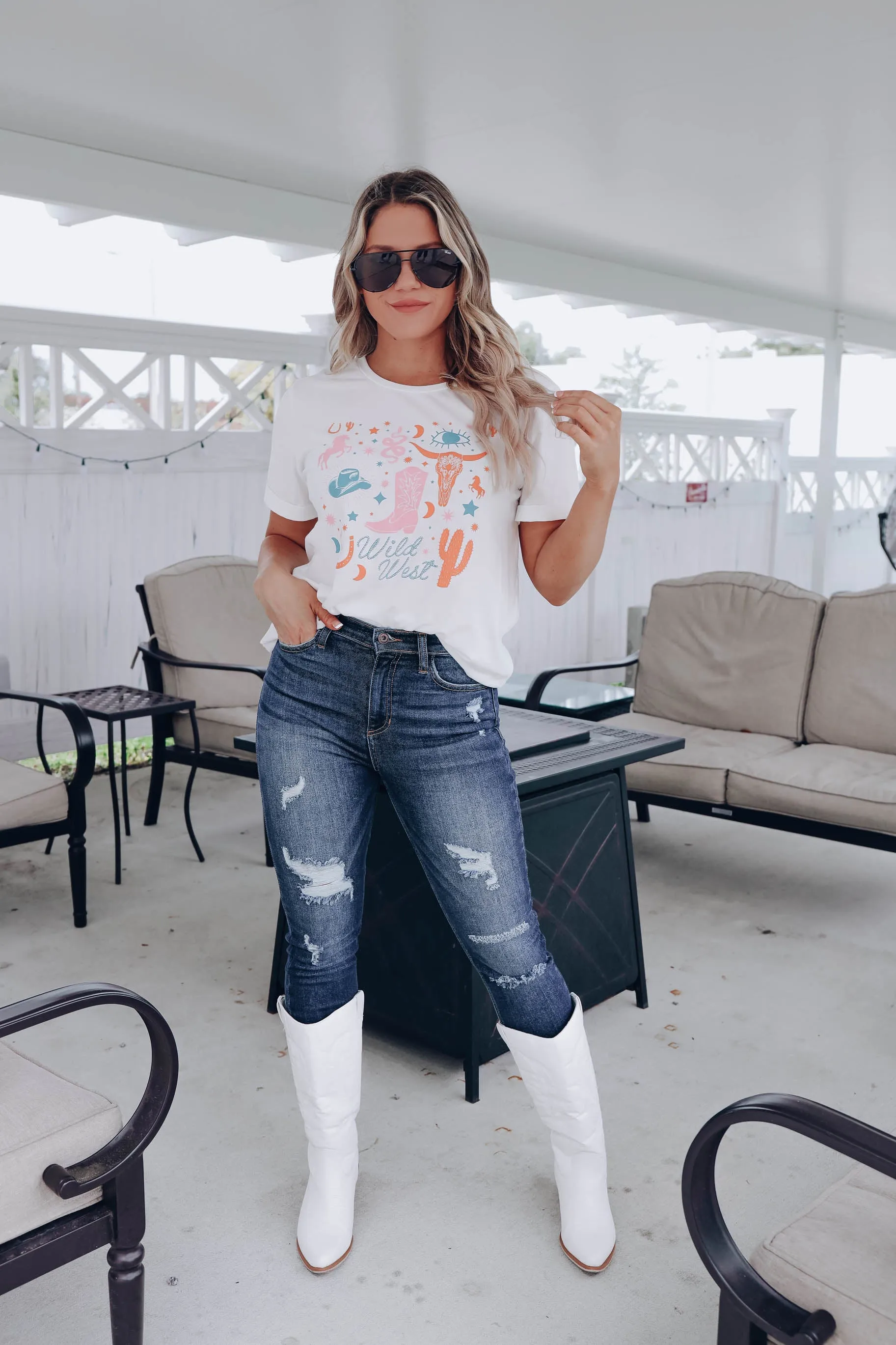 Boho Western Graphic Tee - White S-3X