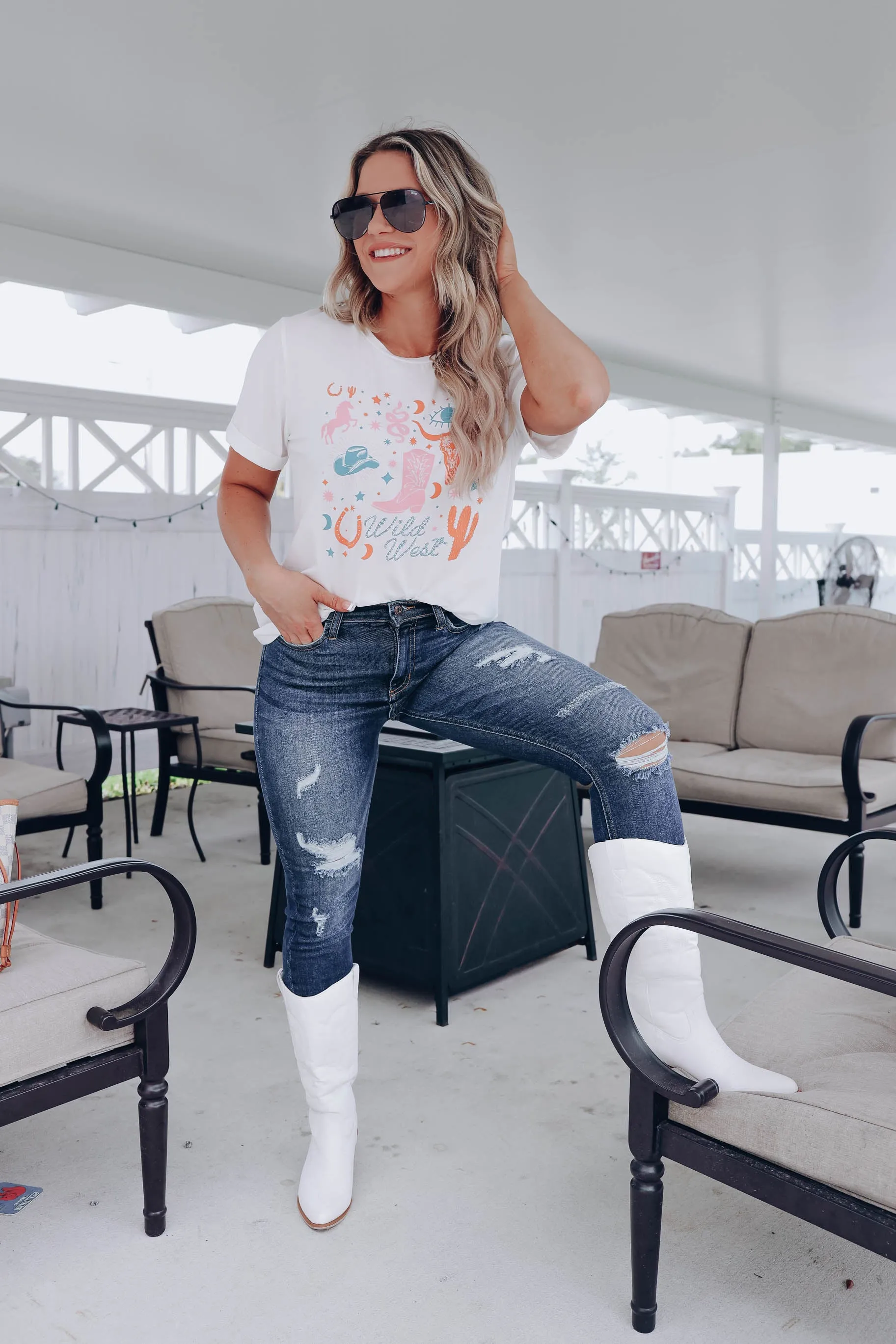 Boho Western Graphic Tee - White S-3X