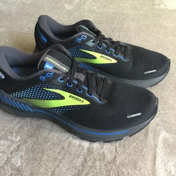 BROOKS Mens Adrenaline Gts 22 Running Shoes D Width Black/blue/nightlife Sz 8.5