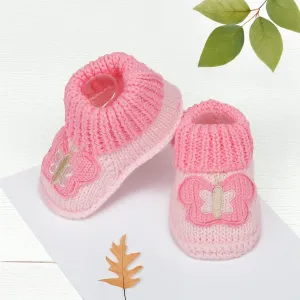 Butterfly Newborn Crochet Socks Booties - Pink