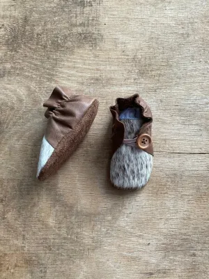 Button Bootie - Brown & Cowhide