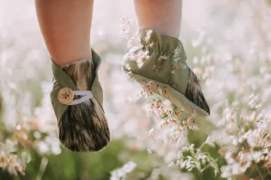Button Bootie - Green & Cowhide
