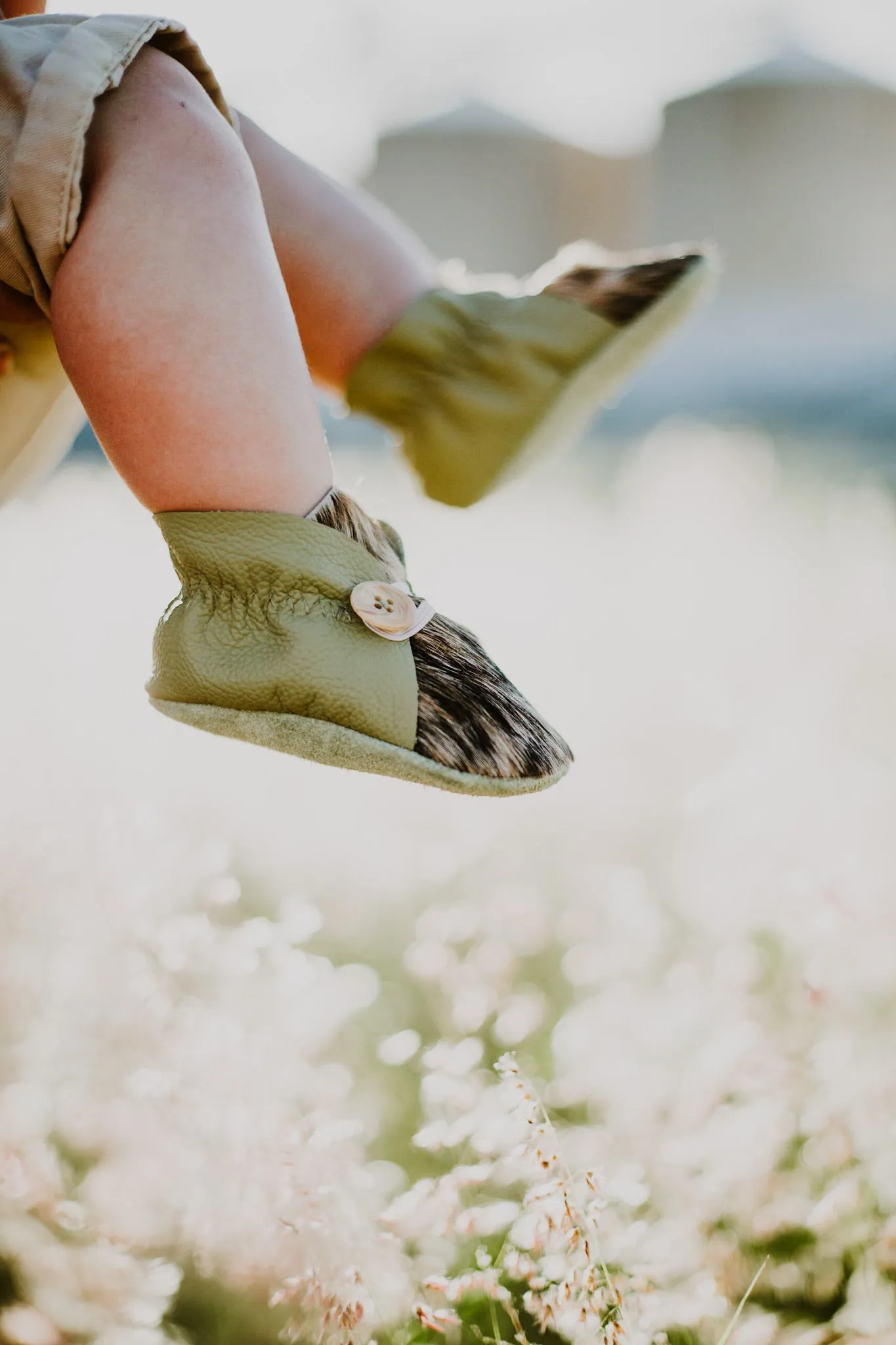 Button Bootie - Green & Cowhide