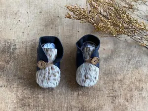 Button Bootie - Navy & Cowhide