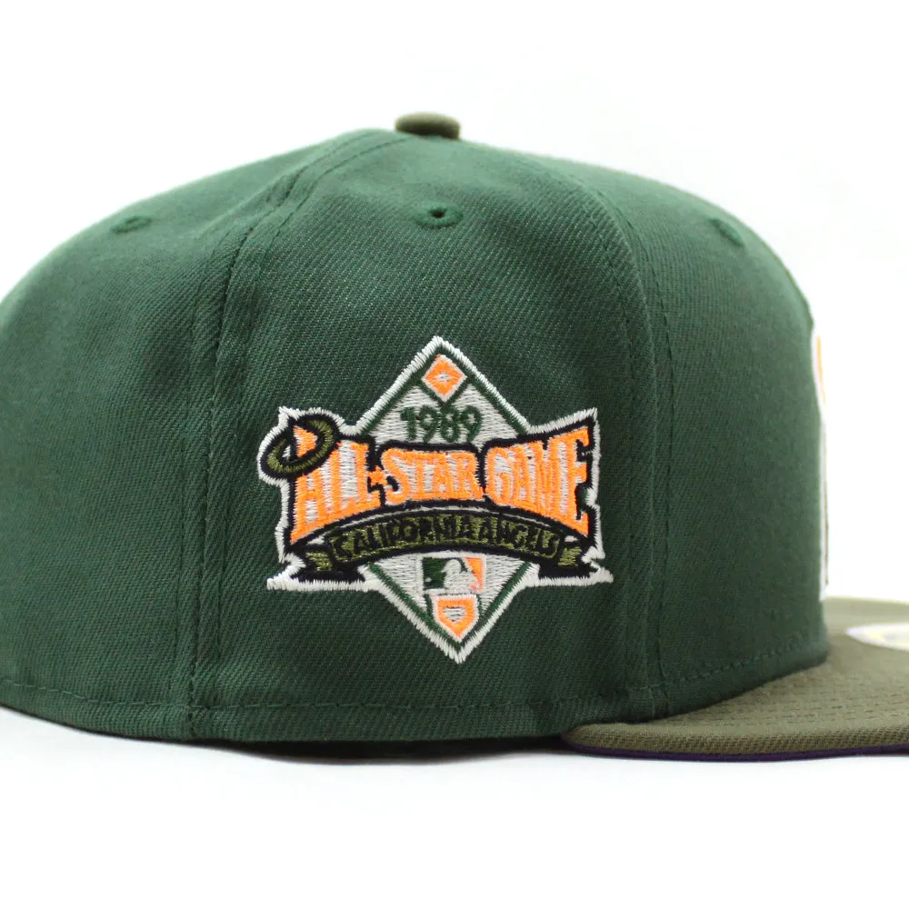 California Angels 1989 All-Star Game New Era 59Fifty Fitted Hat (GITD Pine Green Olive Light Purple Under Brim)