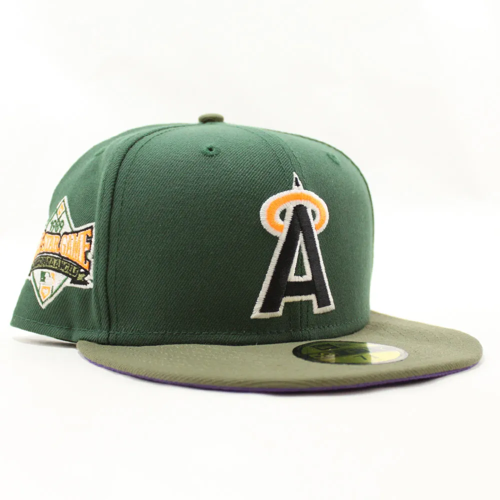 California Angels 1989 All-Star Game New Era 59Fifty Fitted Hat (GITD Pine Green Olive Light Purple Under Brim)