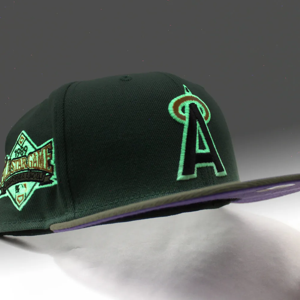 California Angels 1989 All-Star Game New Era 59Fifty Fitted Hat (GITD Pine Green Olive Light Purple Under Brim)