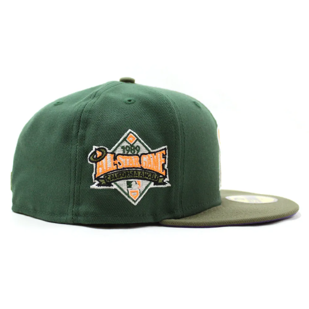 California Angels 1989 All-Star Game New Era 59Fifty Fitted Hat (GITD Pine Green Olive Light Purple Under Brim)