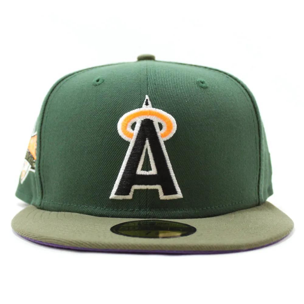 California Angels 1989 All-Star Game New Era 59Fifty Fitted Hat (GITD Pine Green Olive Light Purple Under Brim)