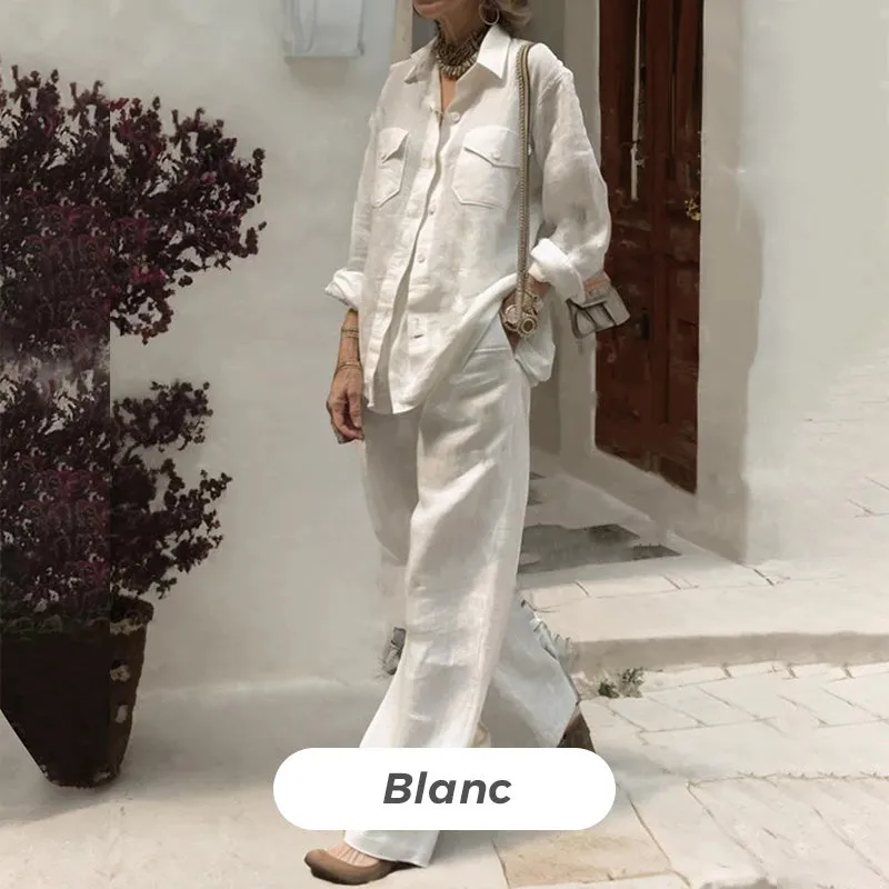 Causal Long-Sleeved Top Wide-Leg Pants 2-piece Set
