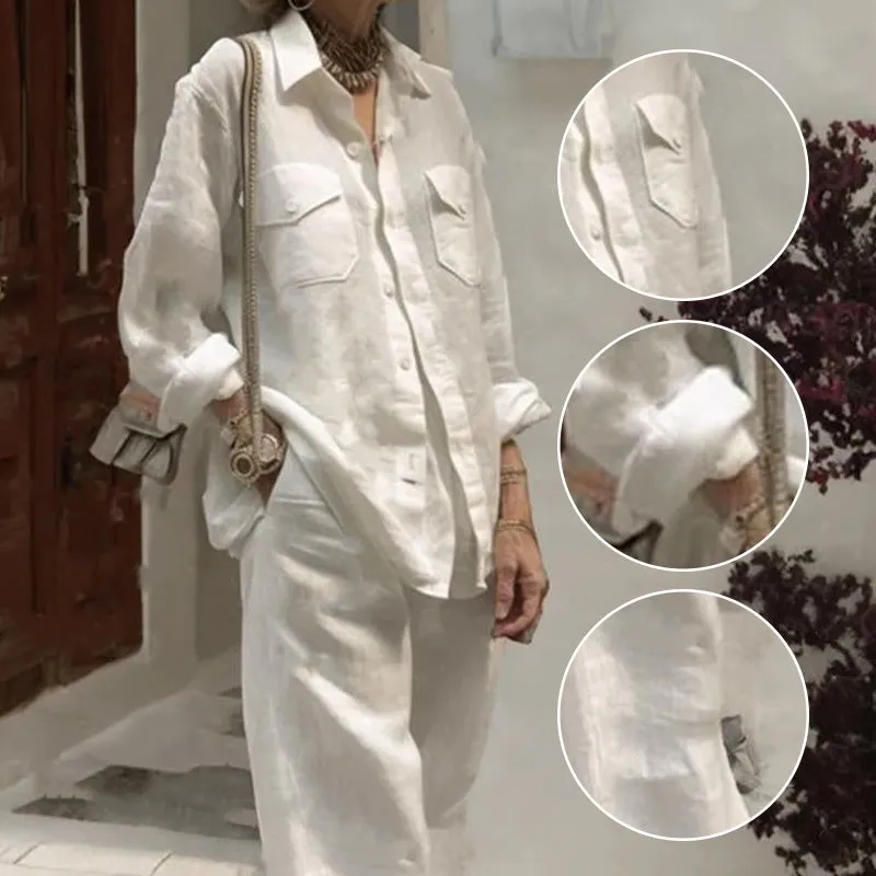 Causal Long-Sleeved Top Wide-Leg Pants 2-piece Set