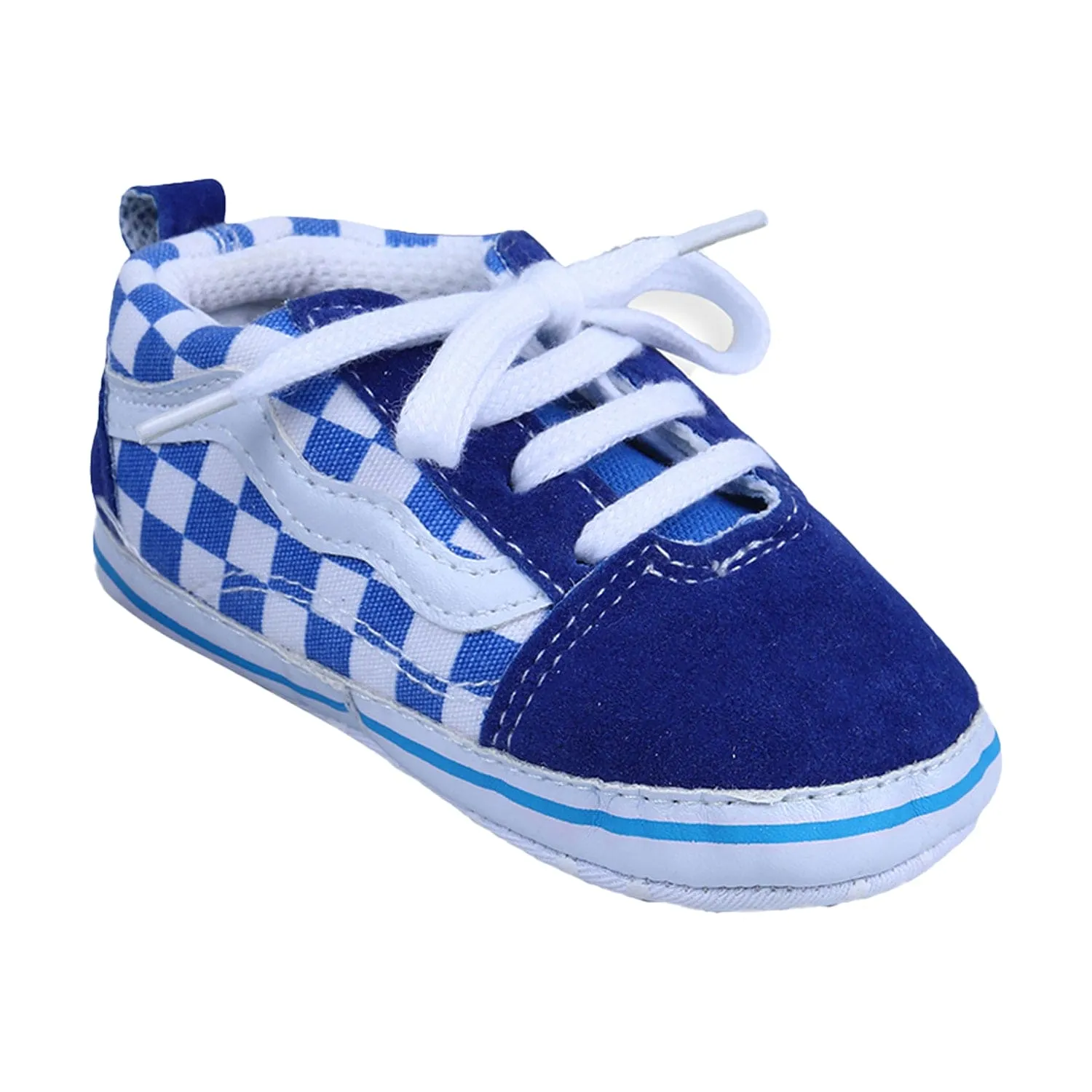 Checkered Lace-Up Casual Soft Sole Anti-Slip Sneaker Booties - Blue