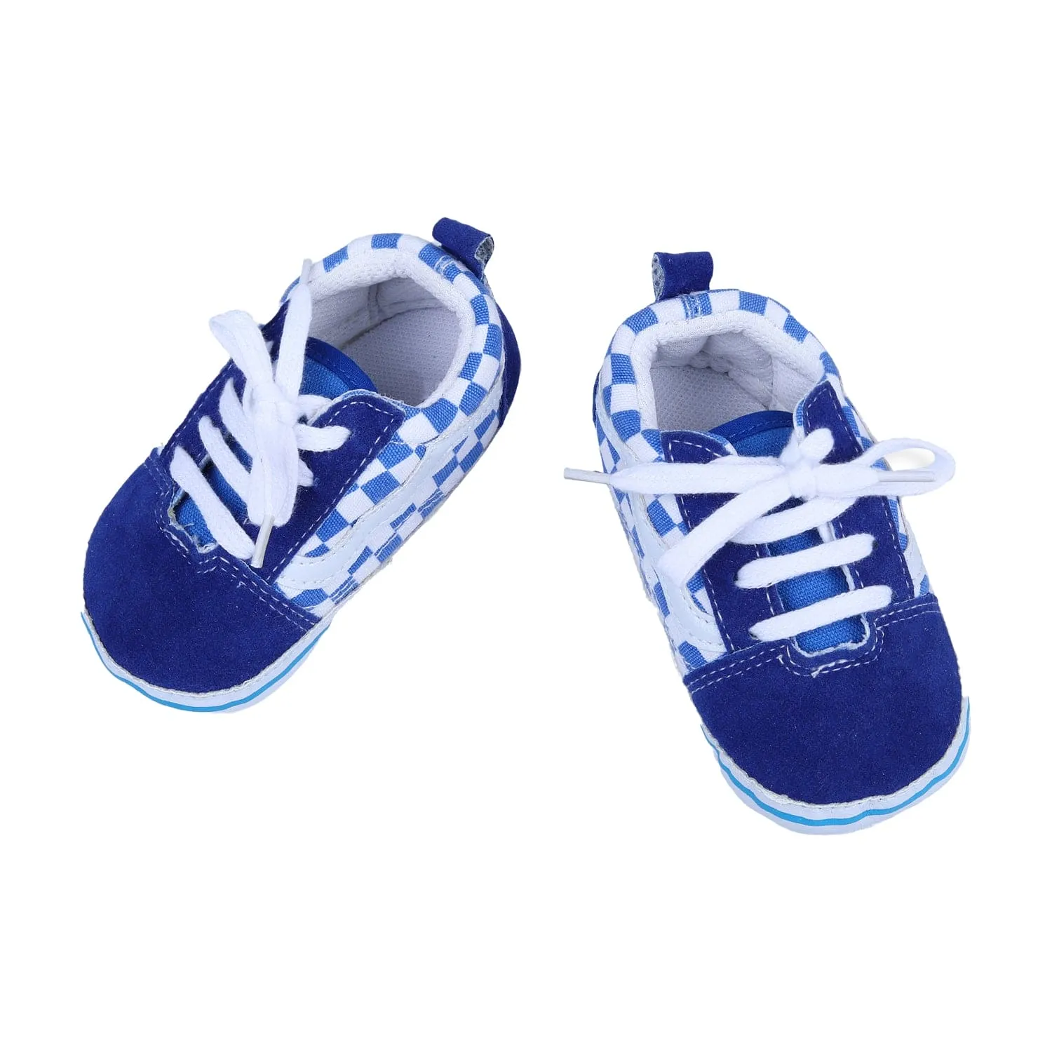 Checkered Lace-Up Casual Soft Sole Anti-Slip Sneaker Booties - Blue