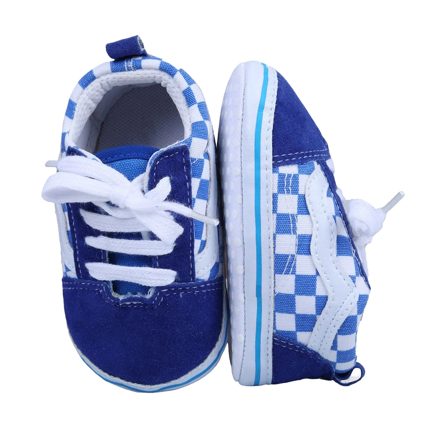 Checkered Lace-Up Casual Soft Sole Anti-Slip Sneaker Booties - Blue