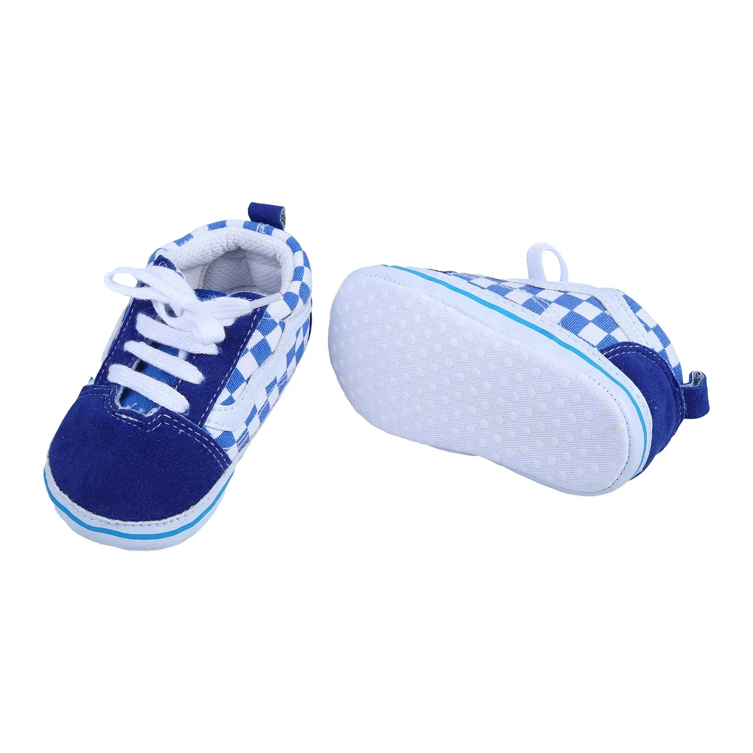 Checkered Lace-Up Casual Soft Sole Anti-Slip Sneaker Booties - Blue