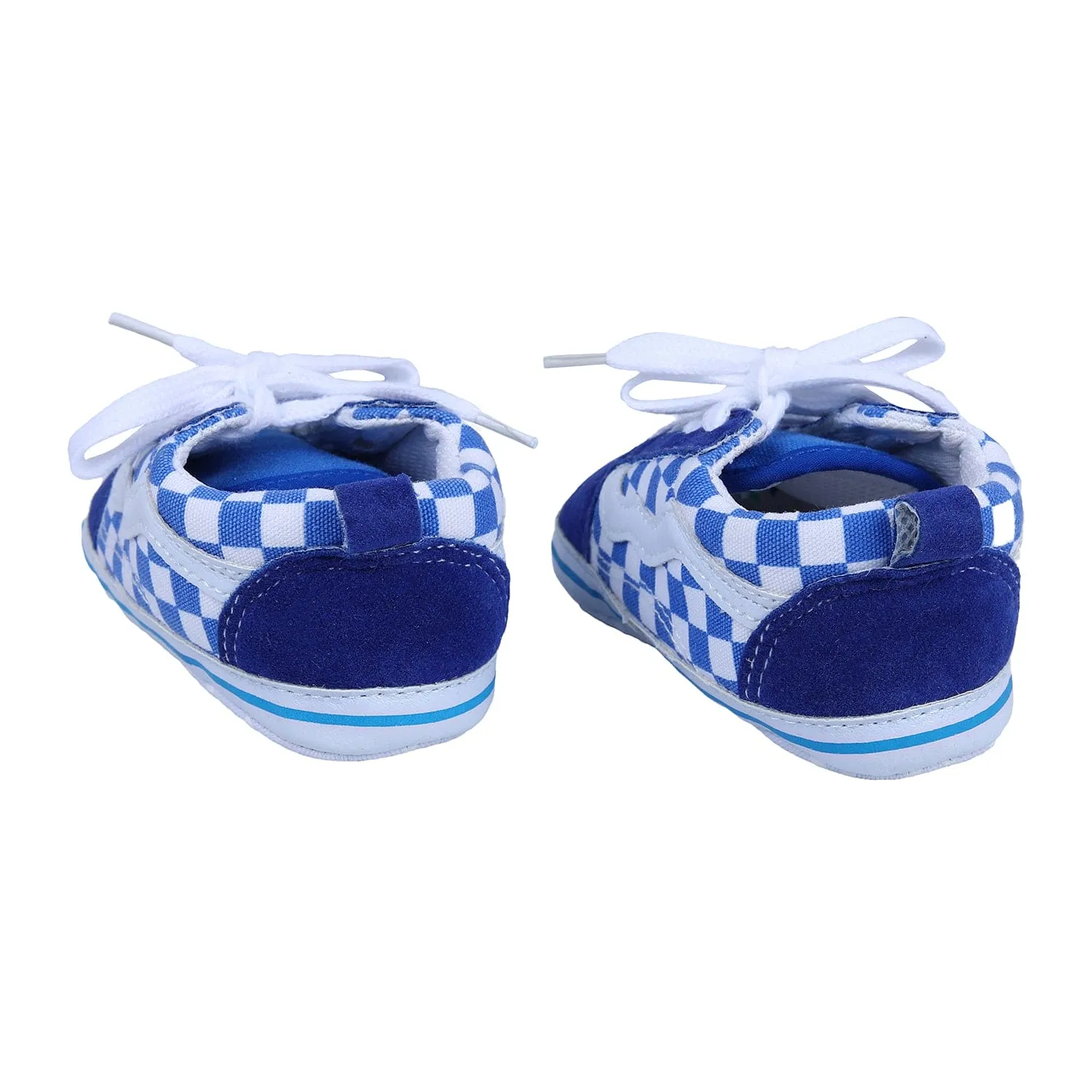 Checkered Lace-Up Casual Soft Sole Anti-Slip Sneaker Booties - Blue