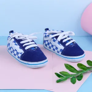 Checkered Lace-Up Casual Soft Sole Anti-Slip Sneaker Booties - Blue