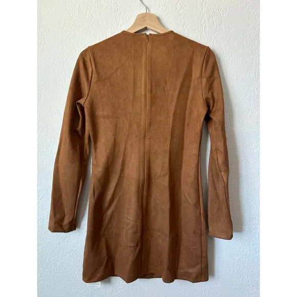 Commense Vegan Suede Metal Detail Long Sleeve Mini Dress S NWT