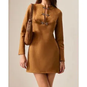 Commense Vegan Suede Metal Detail Long Sleeve Mini Dress S NWT
