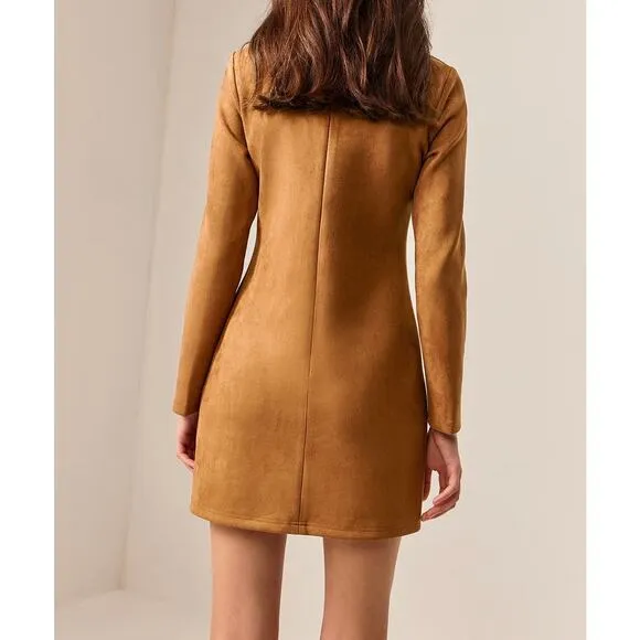 Commense Vegan Suede Metal Detail Long Sleeve Mini Dress S NWT