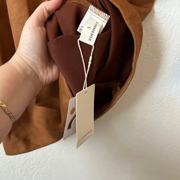 Commense Vegan Suede Metal Detail Long Sleeve Mini Dress S NWT