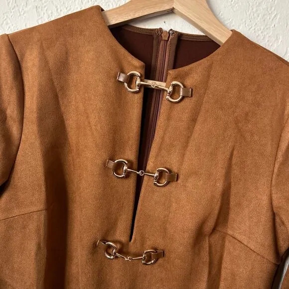 Commense Vegan Suede Metal Detail Long Sleeve Mini Dress S NWT