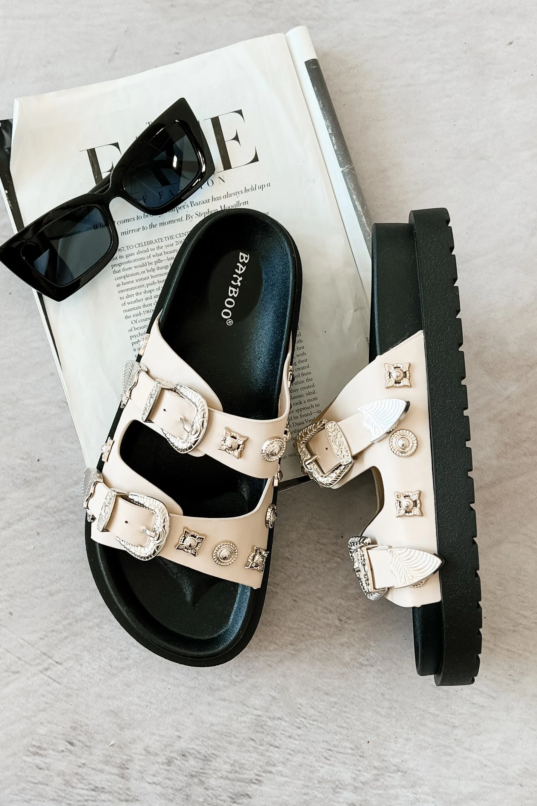 Cozy Your Soul Embellished Double Strap Sandals (Ivory)