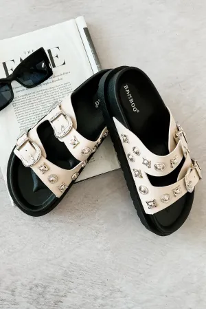 Cozy Your Soul Embellished Double Strap Sandals (Ivory)