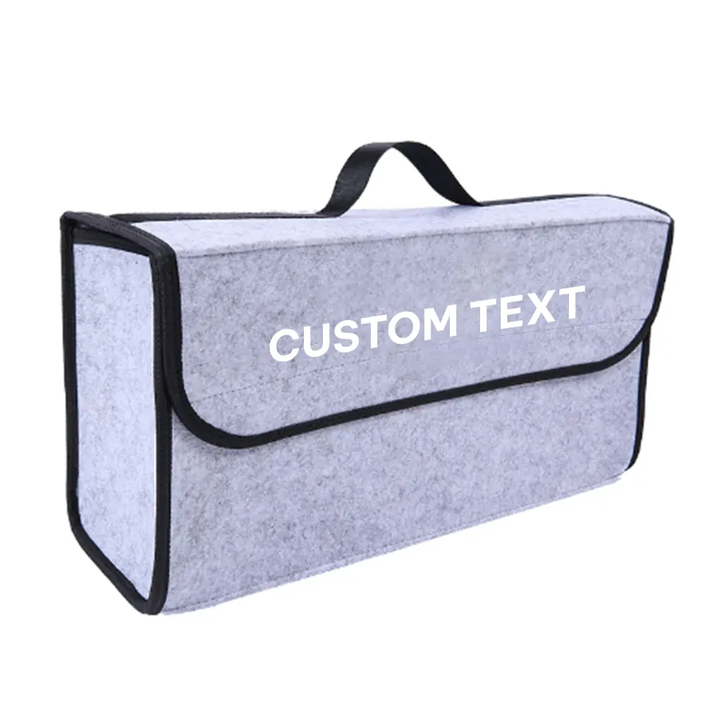 Custom Text For Soft Felt Car Bag Organizer, Compatible with All Cars, Folding Car Storage Box Non Slip Fireproof Car Trunk Organizer SA12990