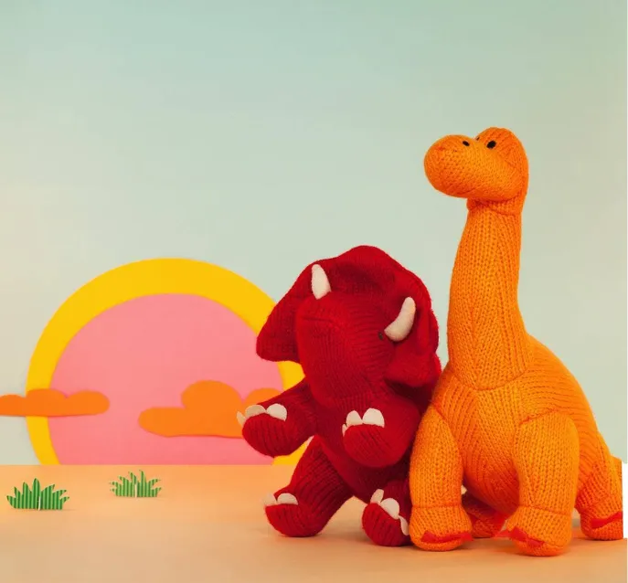 Diplodocus Knitted Baby Rattle Orange