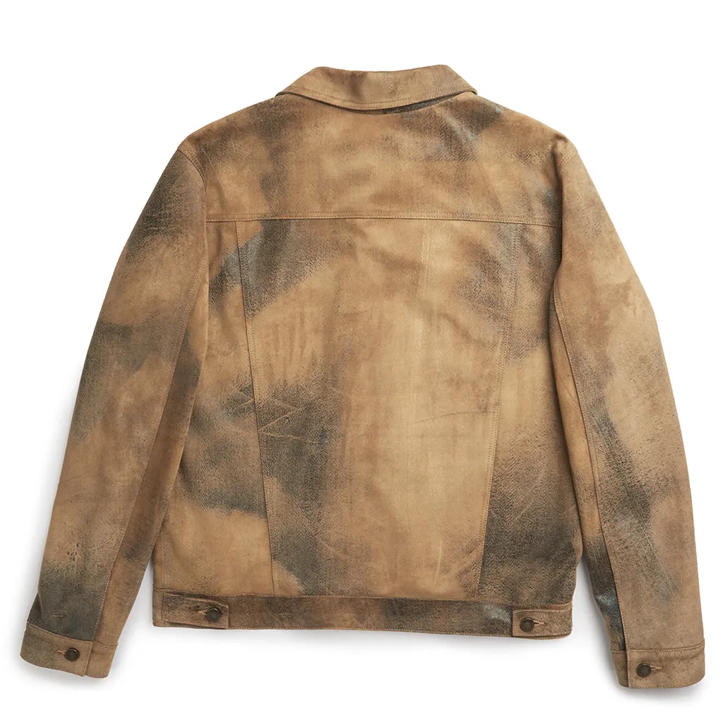 ELBERT BUTTON UP SUEDE JACKET - CAPPUCCINO
