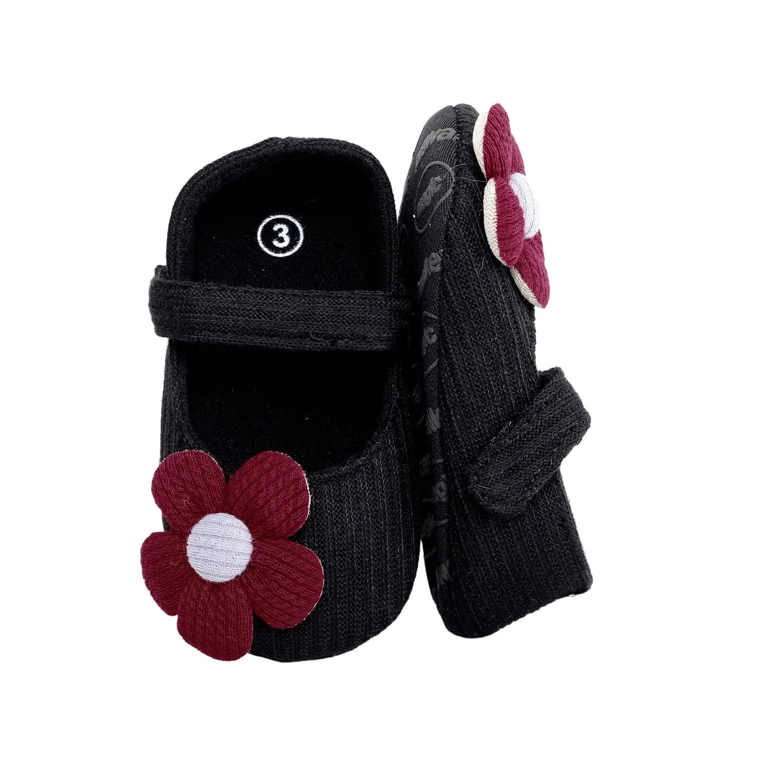 Floral Applique Black And Red Booties